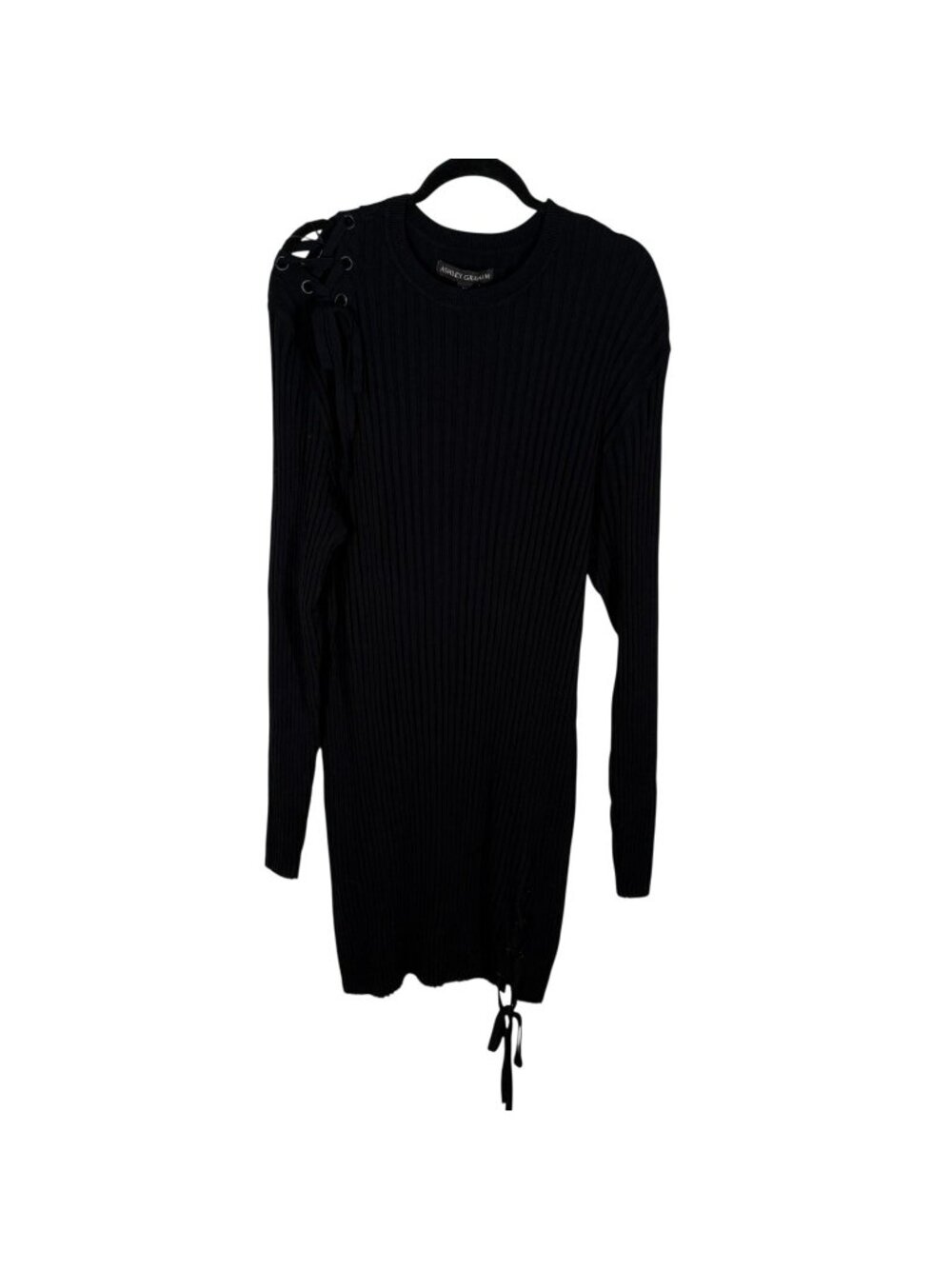 Ashley Graham Women 5X Black Ribbed Lace Up Long Sleeve Mini Sweater Dress NWT - Picture 5 of 14